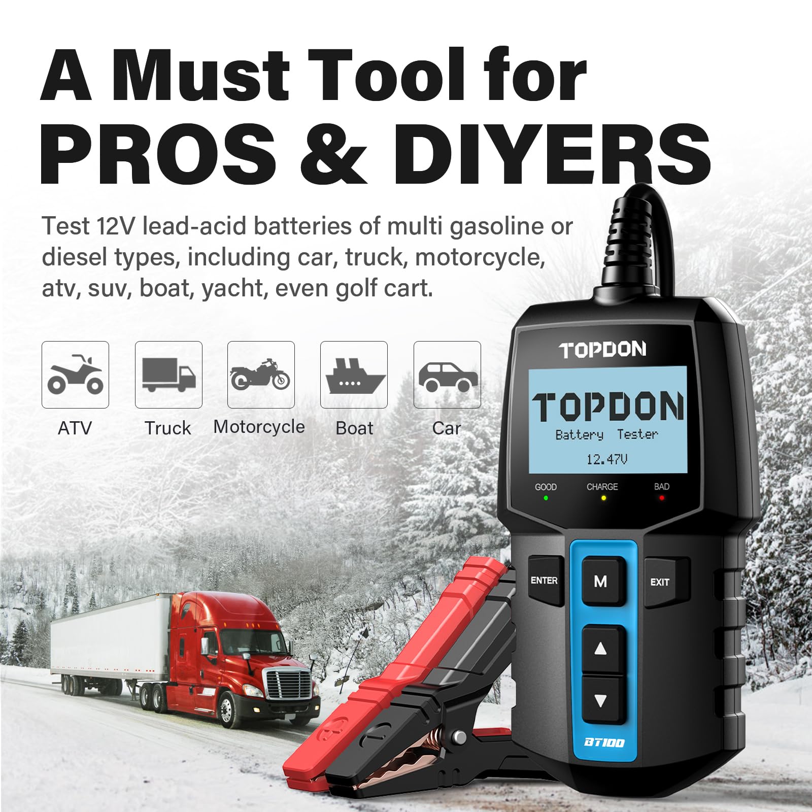 Car Battery Load Tester Digital Cranking - Analyseur de batterie numérique TOPDON BT100