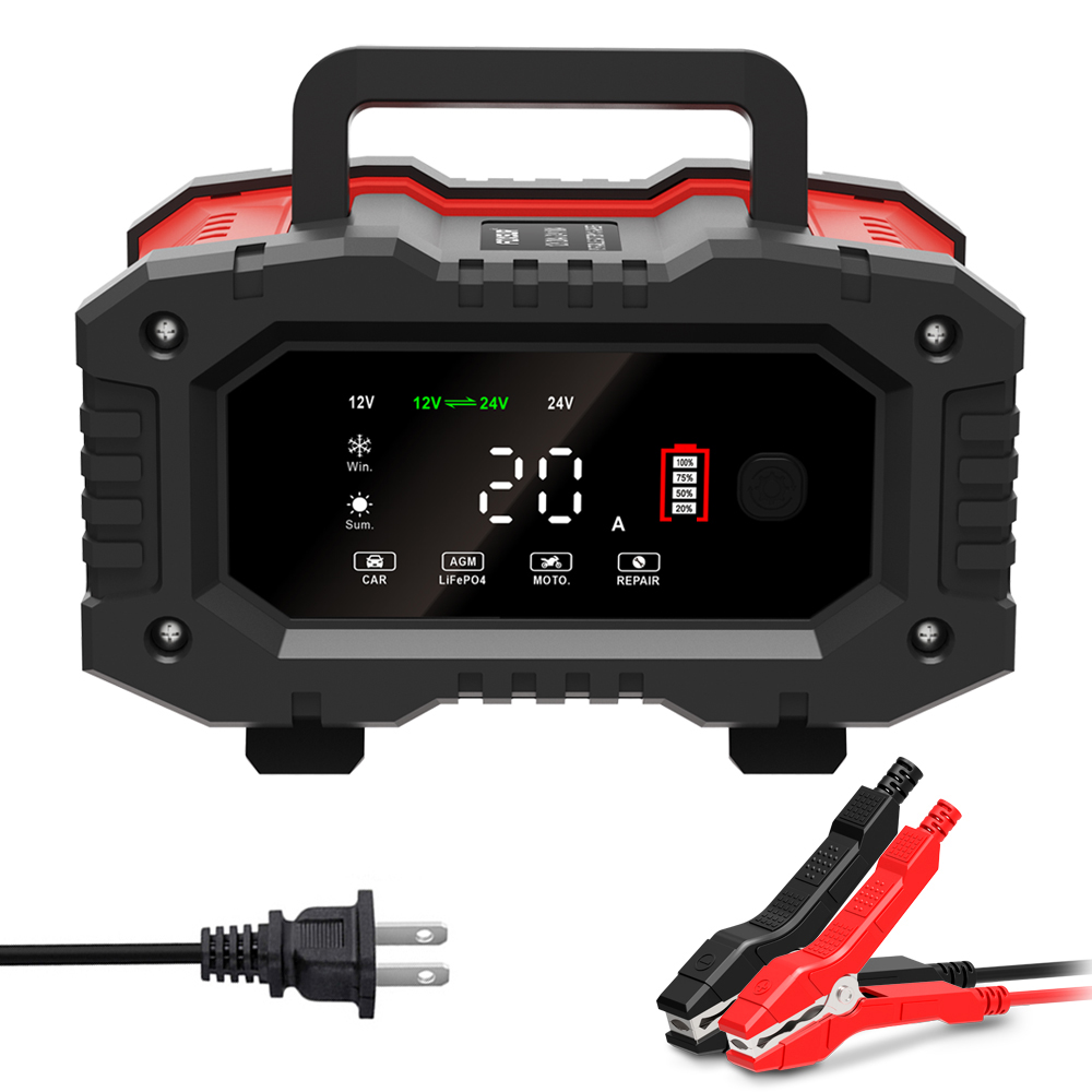 Smart Car Battery Charger 12V 24V 20A - Chargeur de batterie automatique pour voiture,