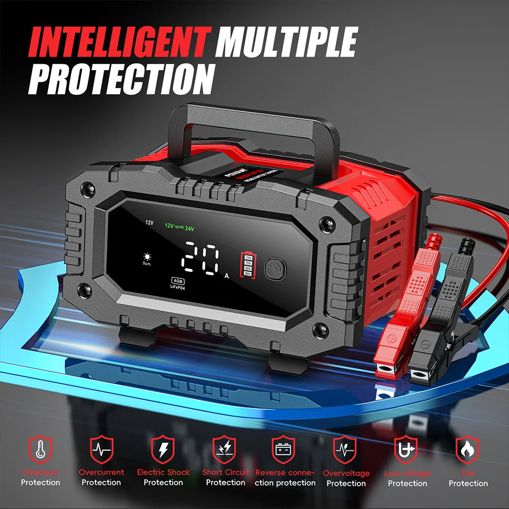 Smart Car Battery Charger 12V 24V 20A - Nouveau chargeur de batterie intelligent FOXSUR