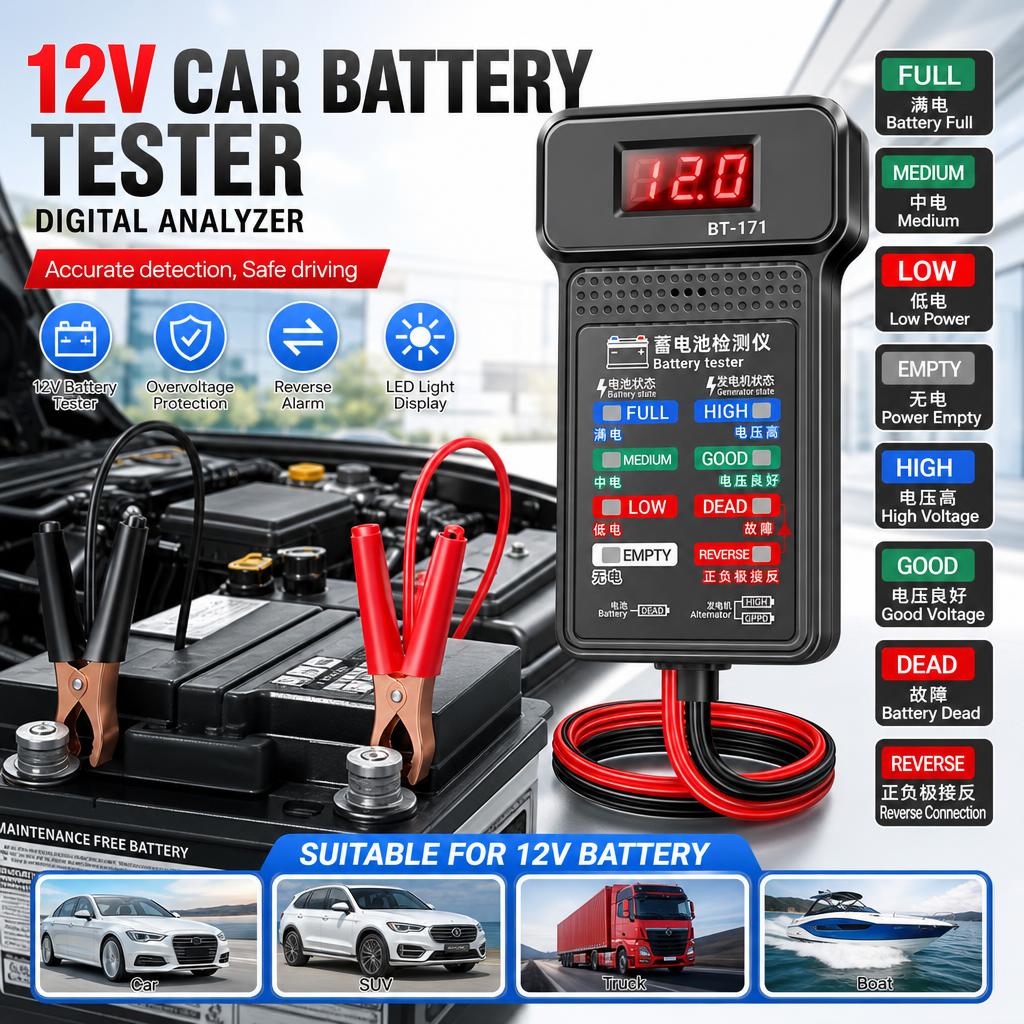 Car Battery Load Tester Digital Cranking - Testeur de batterie de voiture 12V,