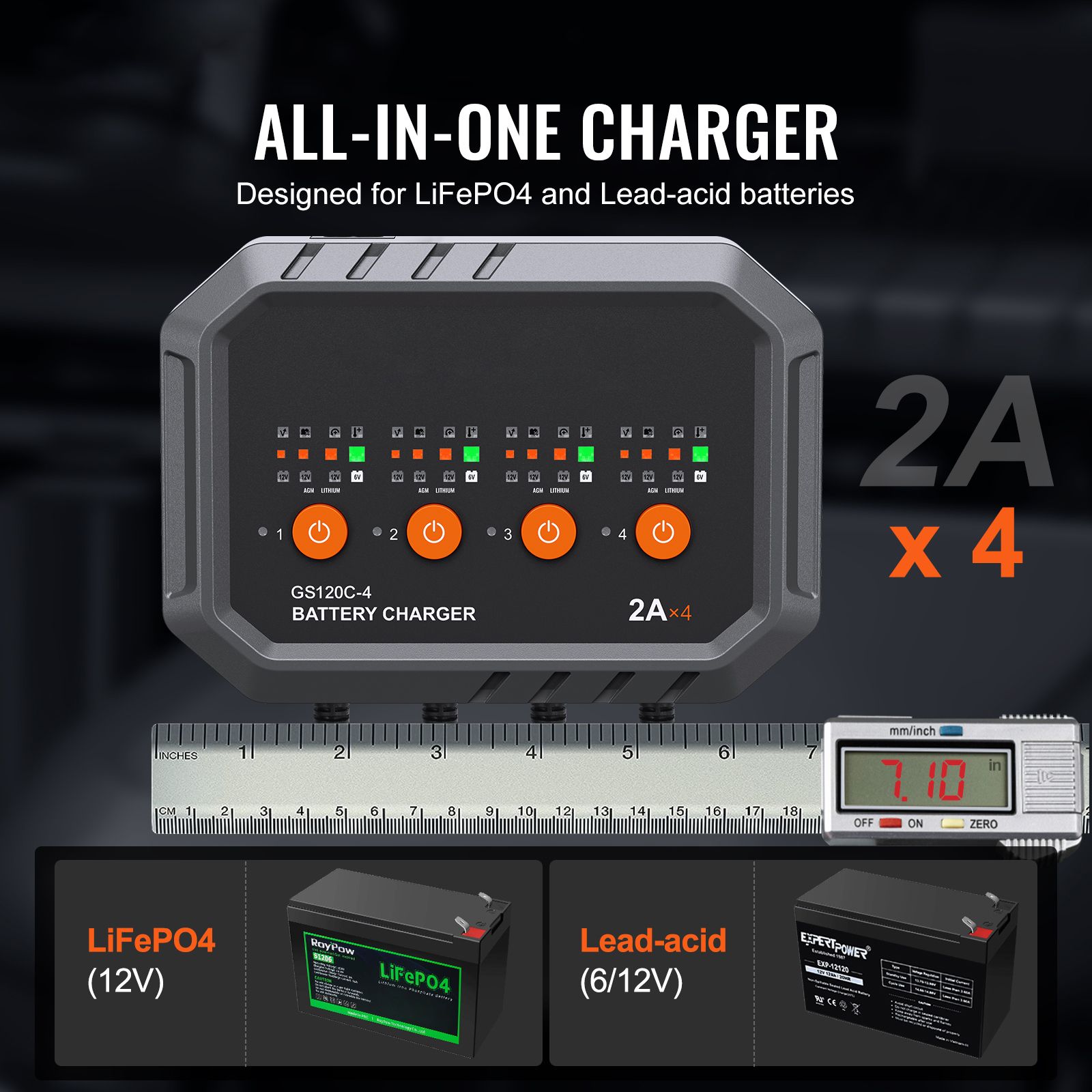 Lifepo4 Battery Charger Smart Automatic - Chargeur de batterie intelligent, 8 ampères,