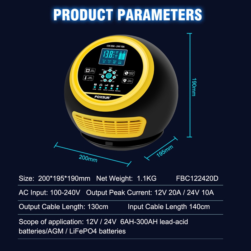 Super promotion : chargeur de  - Smart Car Battery Charger 12V 24V 20A avis et prix